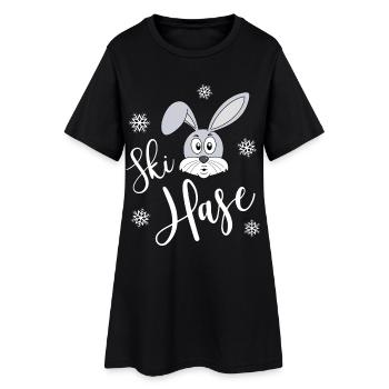 Skihase Ski Hase Kussmund Häschen Schnee Winter - Frauen T-Shirt-Kleid - Schwarz - Vorne