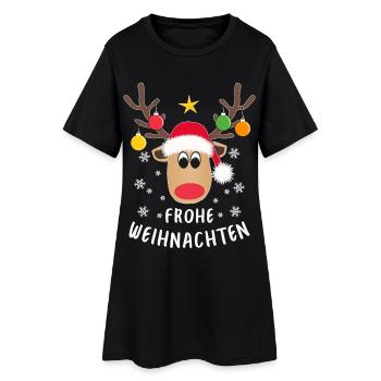 Rentier Gesicht Frohe Weihnachten Schneeflocken - Frauen T-Shirt-Kleid - Schwarz - Vorne