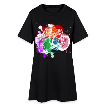 Farbenfrohe Kamera Kunst - Frauen T-Shirt-Kleid - Schwarz - Vorne