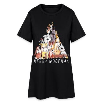 MERRY WOOFMAS chiens pile de chien de Noël - Robe T-shirt Femme - noir - Devant