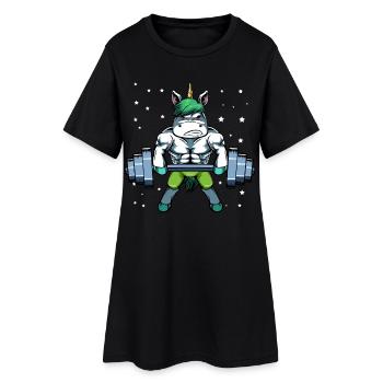 Licorne puissante et un héros avec haltères dans l’espace - Robe T-shirt Femme - noir - Devant