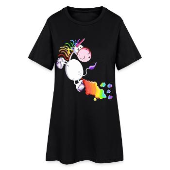 Une licorne pète une arc-en-ciel. - Robe T-shirt Femme - noir - Devant