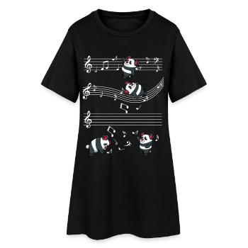 Panda Musiknoten Muster - Frauen T-Shirt-Kleid - Schwarz - Vorne