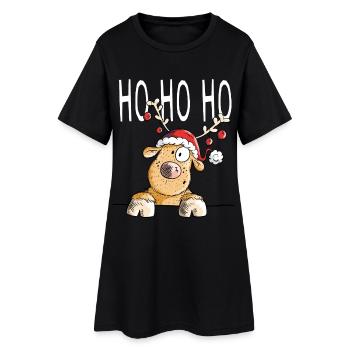 Ho Ho Ho Rentier - Rentiere - Ren - Geschenk - Frauen T-Shirt-Kleid - Schwarz - Vorne