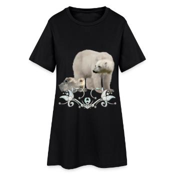 Ours polaire renversant avec l’ourson - Robe T-shirt Femme - noir - Devant