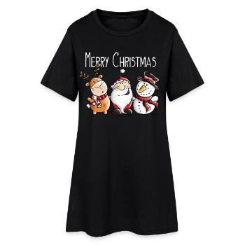 Merry Christmas Weihnachtsmann und Freunde - Frauen T-Shirt-Kleid - Schwarz - Vorne
