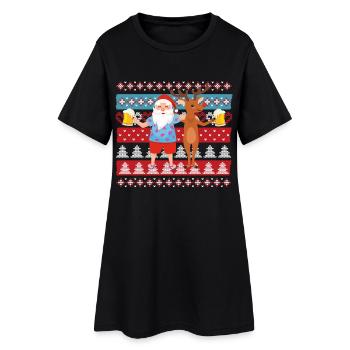 Renne de bière de Noël laid Santa Claus - Robe T-shirt Femme - noir - Devant