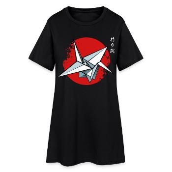 Origami Kranich über rotem Kreis - Frauen T-Shirt-Kleid - Schwarz - Vorne