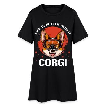 Amusement de bain pour les plongeurs corgi - Robe T-shirt Femme - noir - Devant