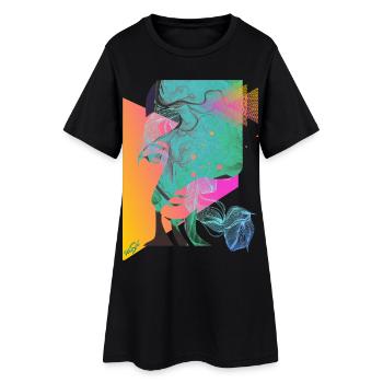 abstraktes Gesicht - Frauen T-Shirt-Kleid - Schwarz - Vorne