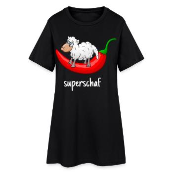 Superschaf, Schaf, Chili, lustiges Schaf, scharf - Frauen T-Shirt-Kleid - Schwarz - Vorne