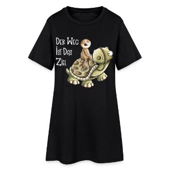 Der Weg ist das Ziel Faultier Mit Schildkröte - Frauen T-Shirt-Kleid - Schwarz - Vorne