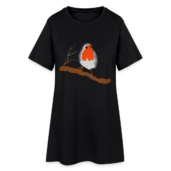 Rouge-gorge avec magnifique robe à plumes sur branche - Robe T-shirt Femme - noir - Devant