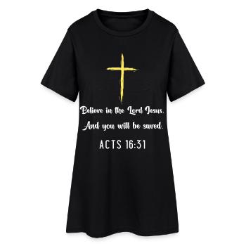 Croix de foi : Actes 16:31 Citation Tee - Robe T-shirt Femme - noir - Devant