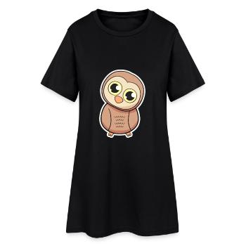 Eulen - Frauen T-Shirt-Kleid - Schwarz - Vorne