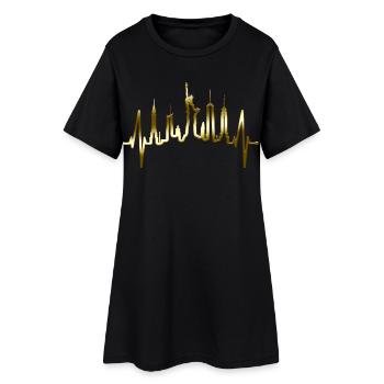 New York Skyline Heartbeat Heart Pulse États-Unis Or - Robe T-shirt Femme - noir - Devant