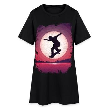 SK8R | | lune | de skateboard Patinage - Robe T-shirt Femme - noir - Devant