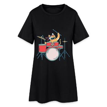 Chat Musique Cat Drummer Batterie Band - Robe T-shirt Femme - noir - Devant