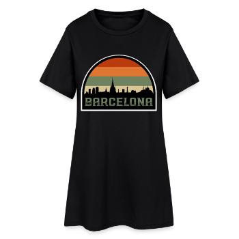 Barcelone Espagne Skyline Silhouette Drapeau Espagnol - Robe T-shirt Femme - noir - Devant
