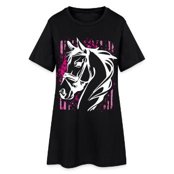Cheval de style graffiti avec éclaboussure de couleur rose - Robe T-shirt Femme - noir - Devant