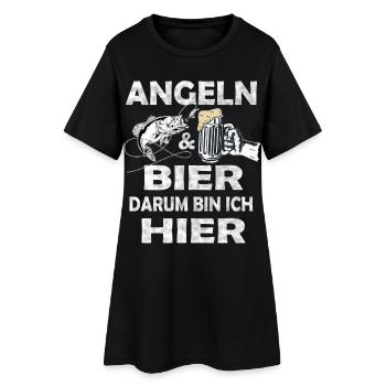 Angeln und Bier Darum bin ich hier. - Frauen T-Shirt-Kleid - Schwarz - Vorne