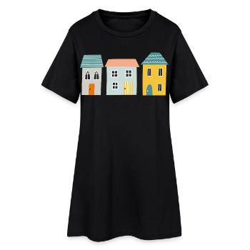 Häuser - Frauen T-Shirt-Kleid - Schwarz - Vorne