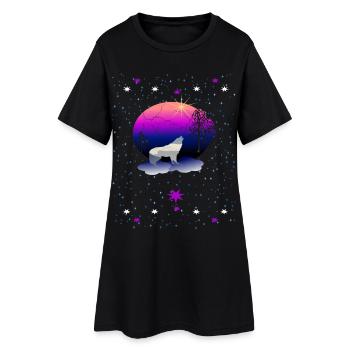 Wolf - Frauen T-Shirt-Kleid - Schwarz - Vorne
