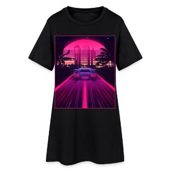 Synthwave Esthétique Rétro Vaporwave des années 80 des années 90 Auto - Robe T-shirt Femme - noir - Devant
