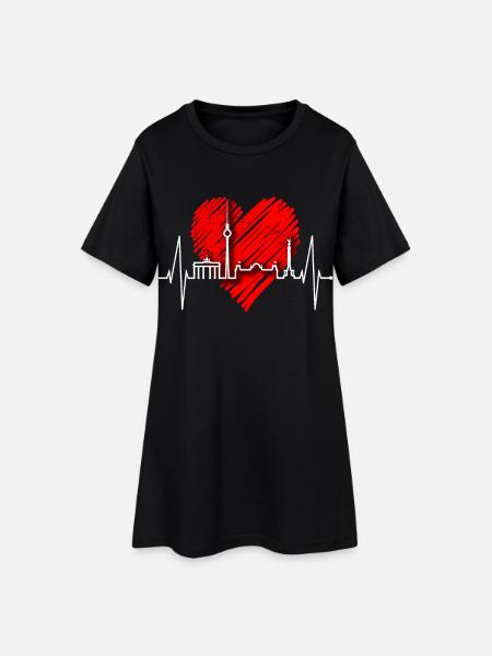 Berlin Skyline Heartbeat Herz Liebe Love Berliner - Women’s T-Shirt Dress - black