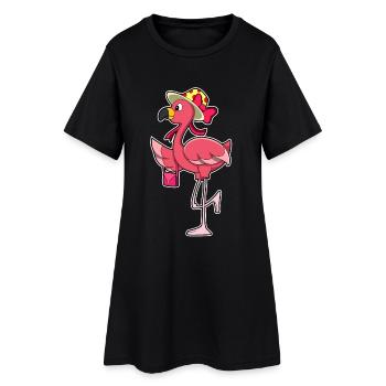 Flamingo Handtasche  - Frauen T-Shirt-Kleid - Schwarz - Vorne