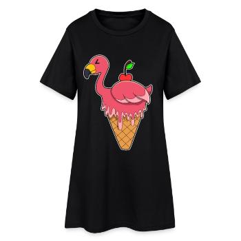 Flamingo Waffeleis - Frauen T-Shirt-Kleid - Schwarz - Vorne