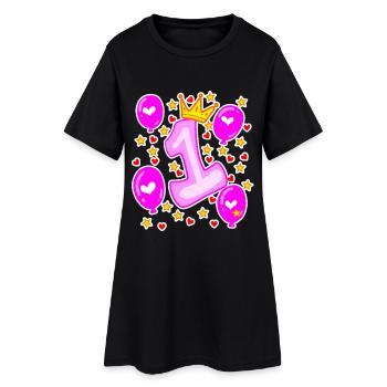 1st Birthday Girl Balloons Crown Stars - Women’s T-Shirt Dress - black - Front
