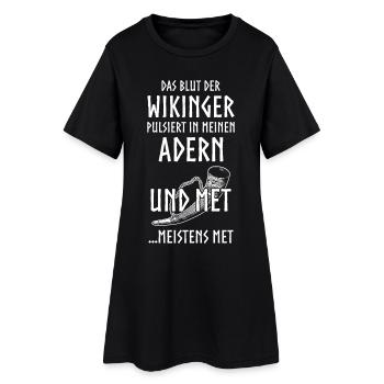 Lustiger Wikinger Spruch Hornkrug Met Honigwein - Frauen T-Shirt-Kleid - Schwarz - Vorne