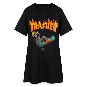 Planche à roulettes raton laveur - Robe T-shirt Femme - noir - Devant