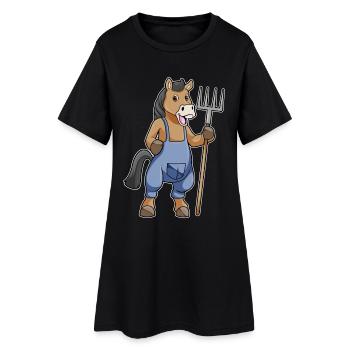 Pferd Landwirt Mistgabel Bauernhof - Frauen T-Shirt-Kleid - Schwarz - Vorne