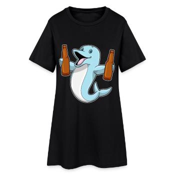 Delfin Flasche Bier - Frauen T-Shirt-Kleid - Schwarz - Vorne