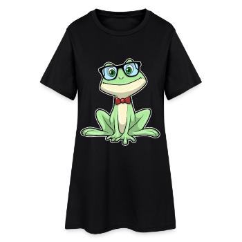 Frosch Nerd Buch Brille - Frauen T-Shirt-Kleid - Schwarz - Vorne