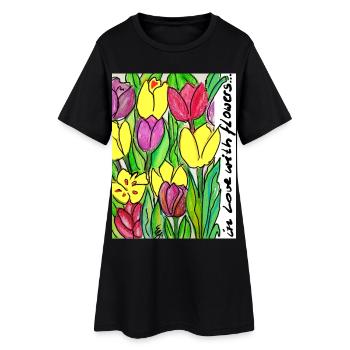 CE Fleurs ITulpen IGarten I flowers Anniversaire i - Robe T-shirt Femme - noir - Devant