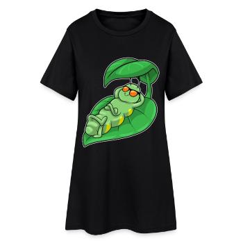 Chenille avec feuille comme parasol - Robe T-shirt Femme - noir - Devant