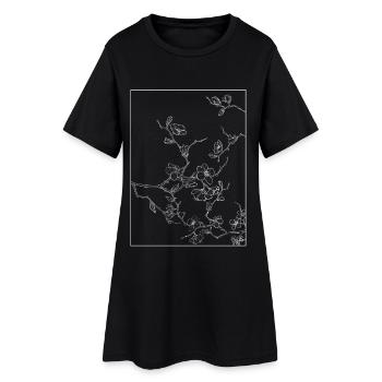 Floral Design Cherry Blossom Outline White - Women’s T-Shirt Dress - black - Front