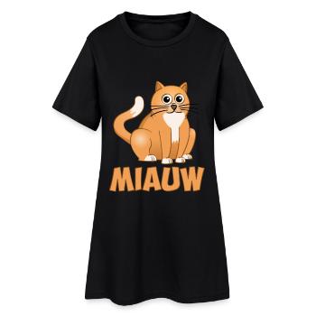 Le chat assis au-dessus du mot miaulement - Robe T-shirt Femme - noir - Devant