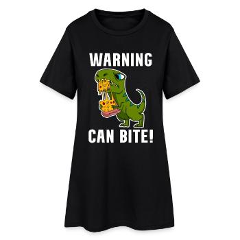 Dinosaurier mit Pizza - Frauen T-Shirt-Kleid - Schwarz - Vorne