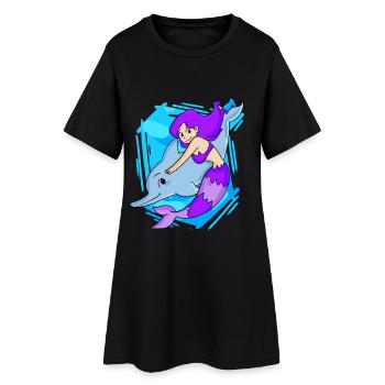 Sirène avec dauphin - Robe T-shirt Femme - noir - Devant
