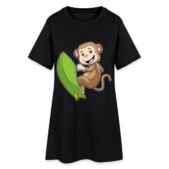 Affe Surfen Surfbrett Sommer - Frauen T-Shirt-Kleid - Schwarz - Vorne