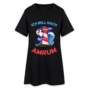 Amrum Nordsee - Frauen T-Shirt-Kleid - Schwarz - Vorne