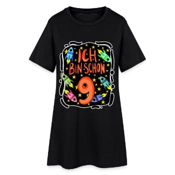 Ich bin schon 9 Geburtstag mit Raketen Weltall - Frauen T-Shirt-Kleid - Schwarz - Vorne