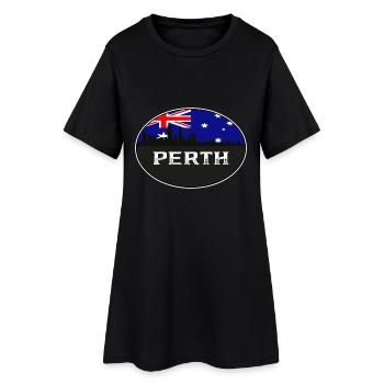 Perth Australien Skyline Silhouette australische Flagge - Frauen T-Shirt-Kleid - Schwarz - Vorne
