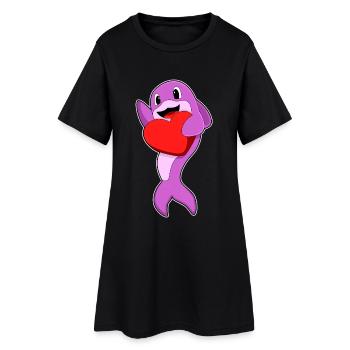 Delfin Herz - Frauen T-Shirt-Kleid - Schwarz - Vorne