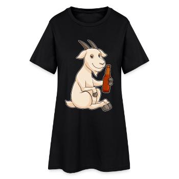 Ziege Flasche Bier - Frauen T-Shirt-Kleid - Schwarz - Vorne