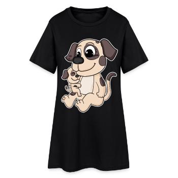 Hund Familie - Hund mit Baby - Hund mit Kind - Frauen T-Shirt-Kleid - Schwarz - Vorne